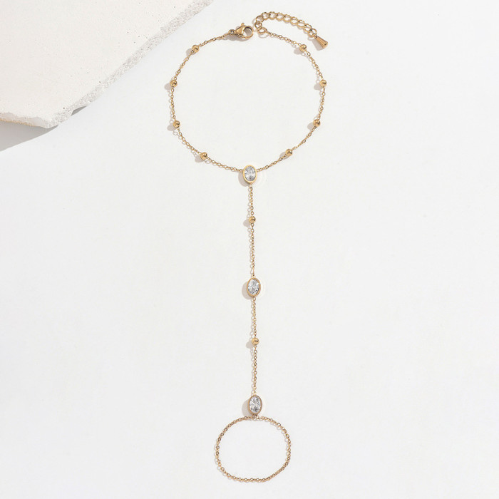 Wholesale Stainless Steel Oval CZ Ring Hand Chain