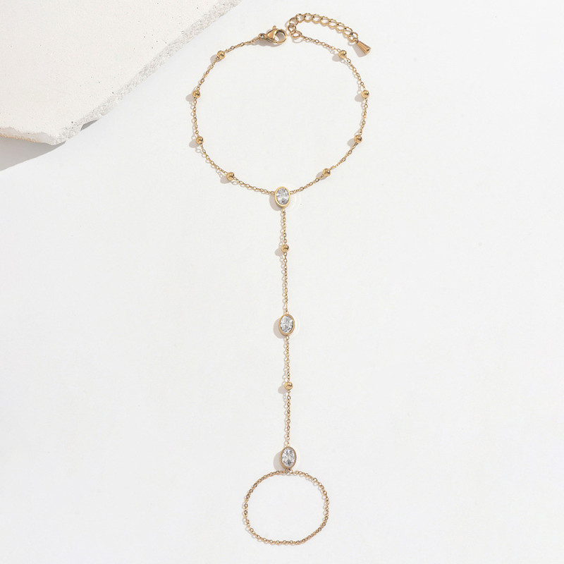 Wholesale Stainless Steel Oval CZ Ring Hand Chain