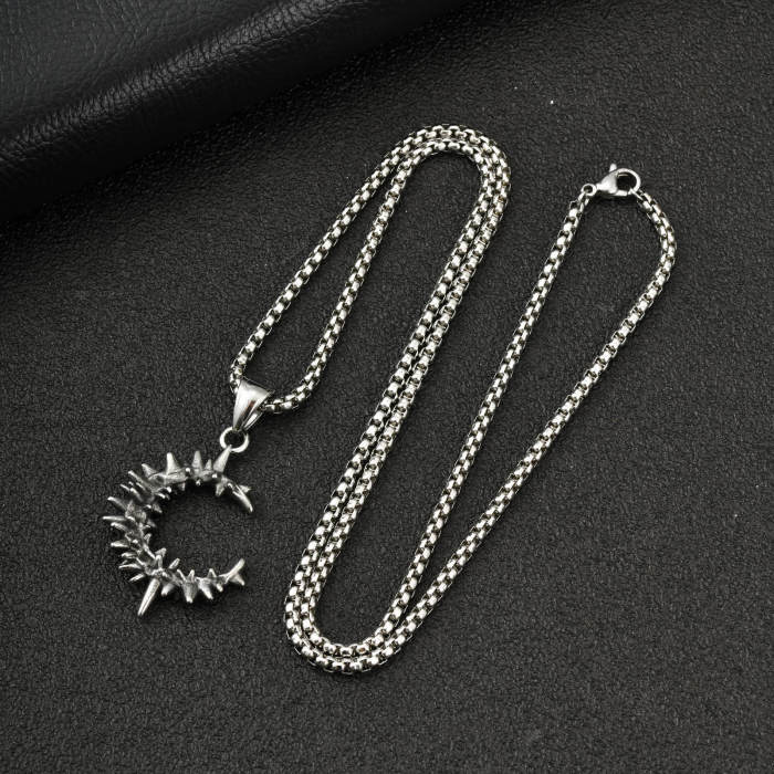 Wholesale Stainless Steel Thorn Crescent Moon Necklaces