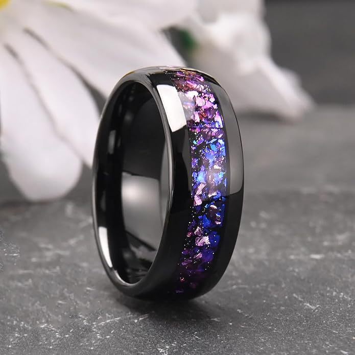 Wholesale 8MM Tungsten Carbide Black Domed Band Rings