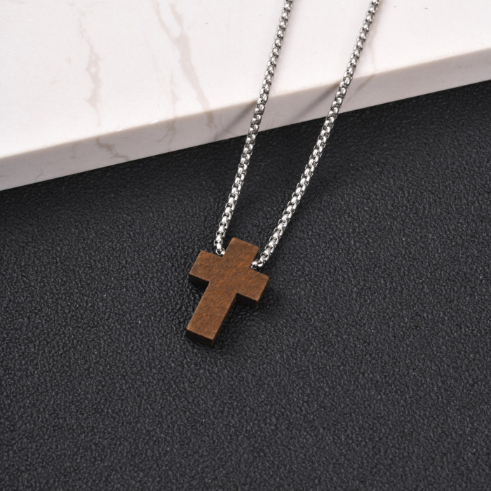 Wholesale Stainless Steel Wood Cross Necklaces