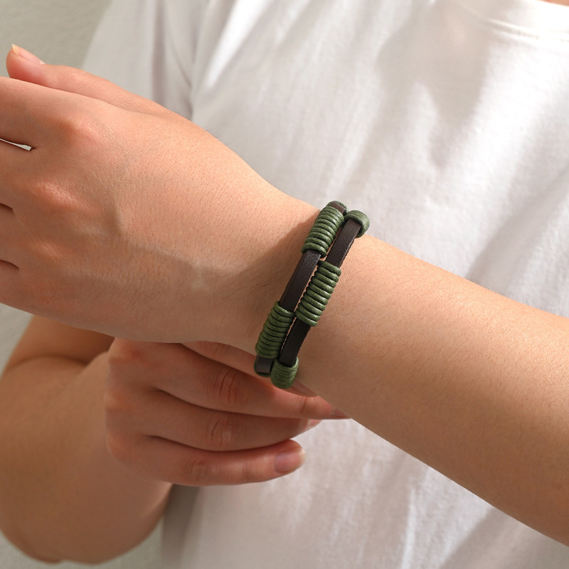Wholesale Stainless Steel Cord Leather Bracelet