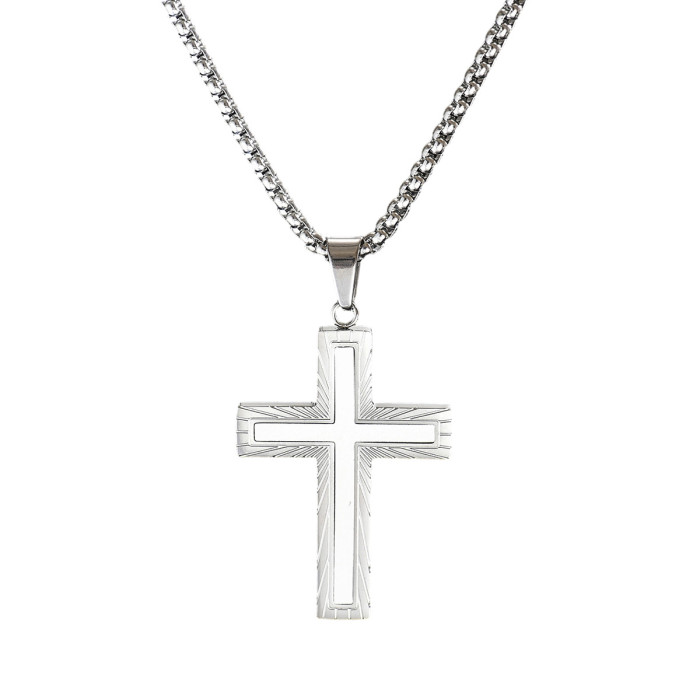 Wholesale Stainless Steel Sunburst Cross Necklace