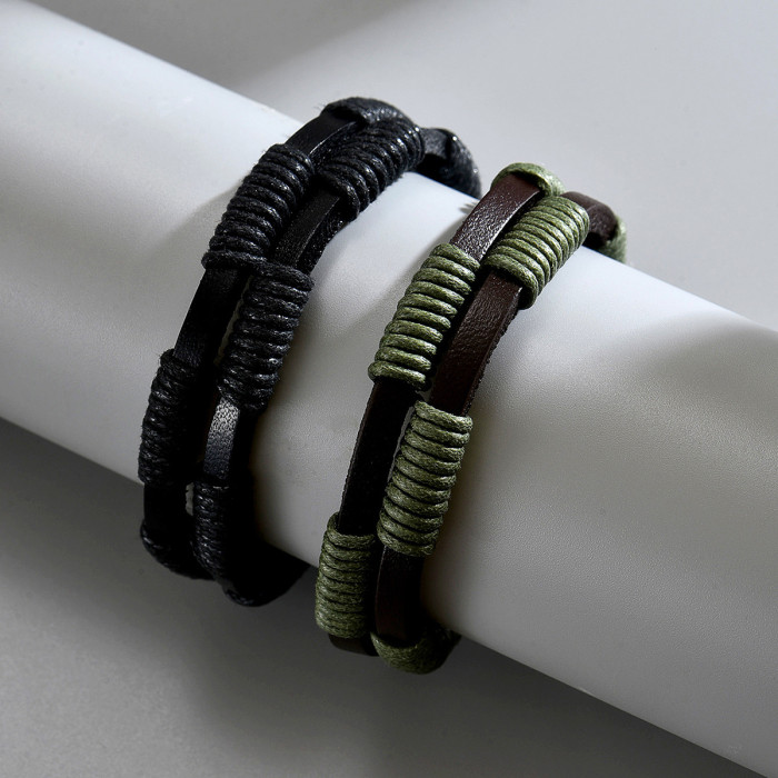 Wholesale Stainless Steel Cord Leather Bracelet