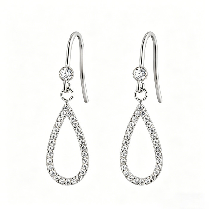 Wholesale Stainless Steel CZ Teardrop Hook Earrings