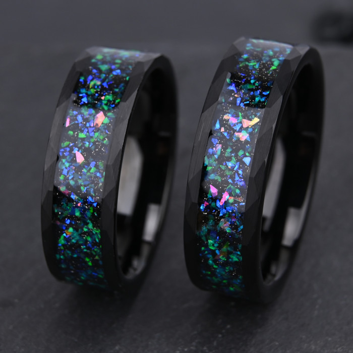 Wholesale Tungsten Carbide Green & Blue Opal Inlay Rings