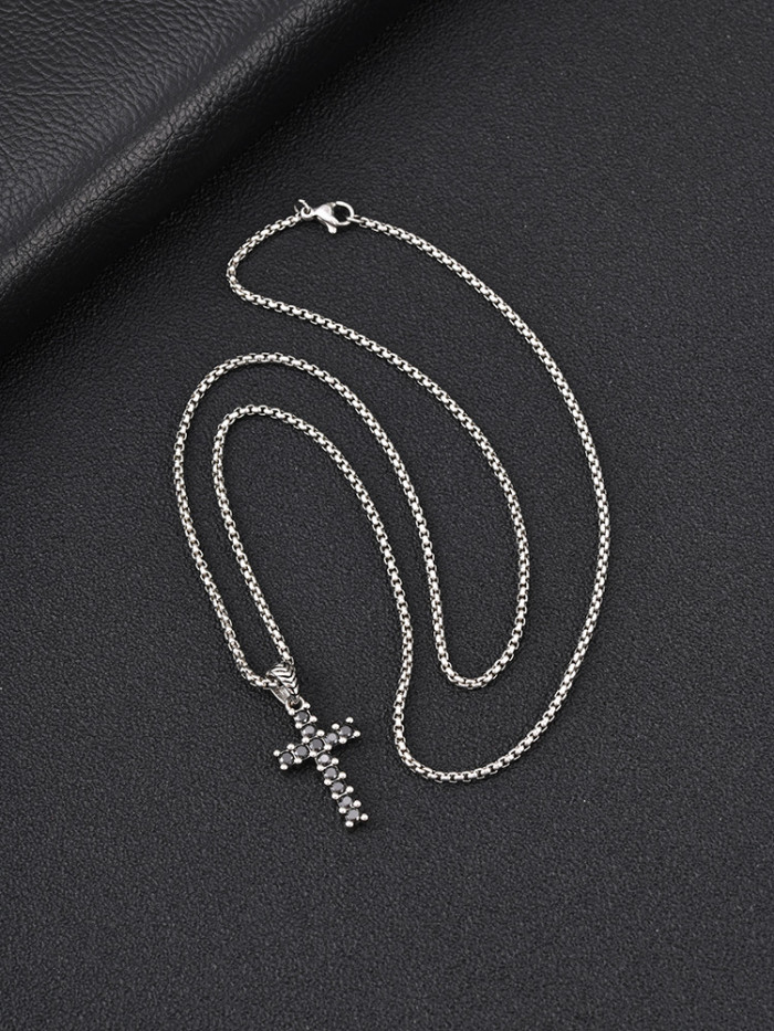 Wholesale Stainless Steel Black CZ Cross Necklaces