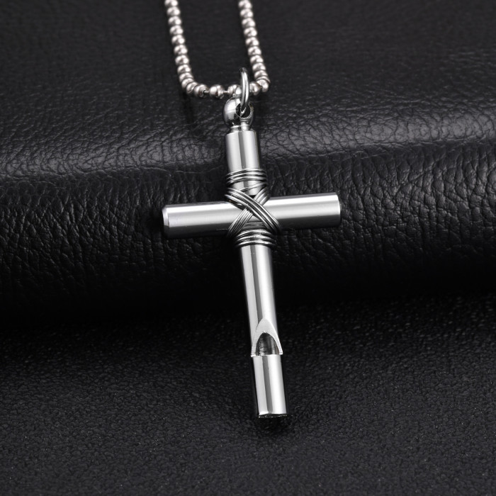 Wholesale Stainless Steel Whistle Cross Necklaces