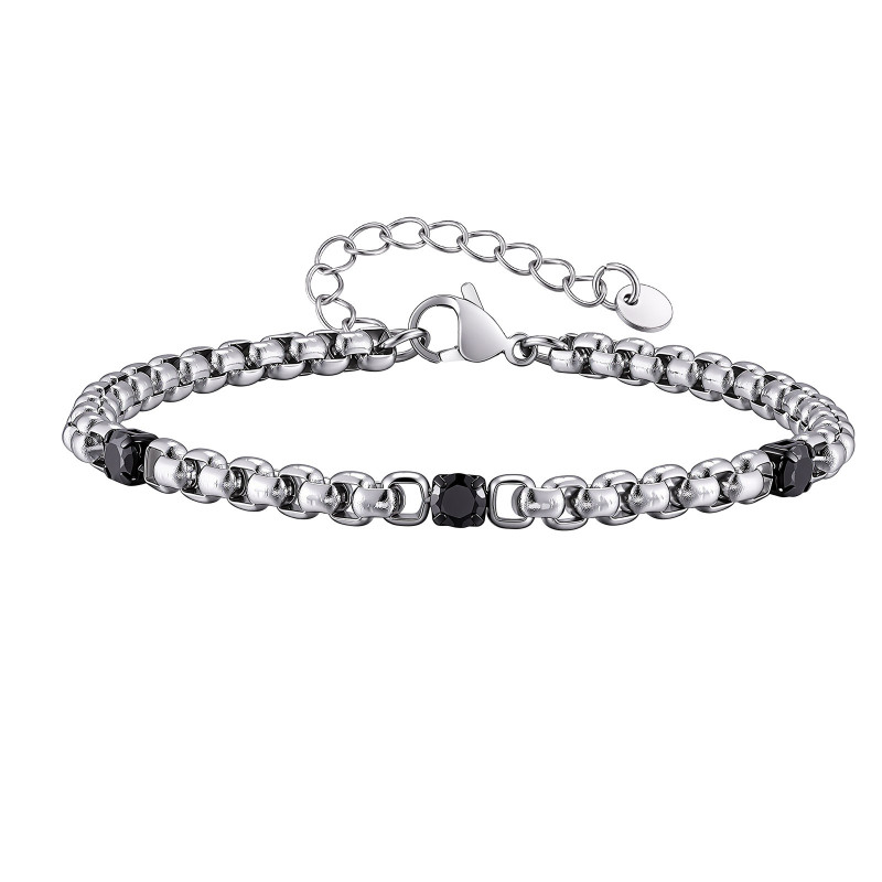 Wholesale Stainless Steel Black CZ Inlay Link Bracelets