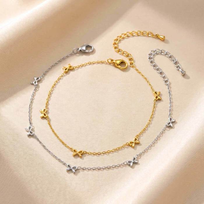 Wholesale Premium Stainless Steel Micro-Bowknot Anklet