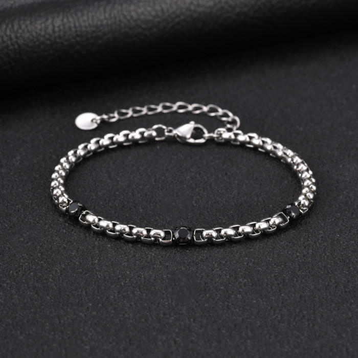 Wholesale Stainless Steel Black CZ Inlay Link Bracelets