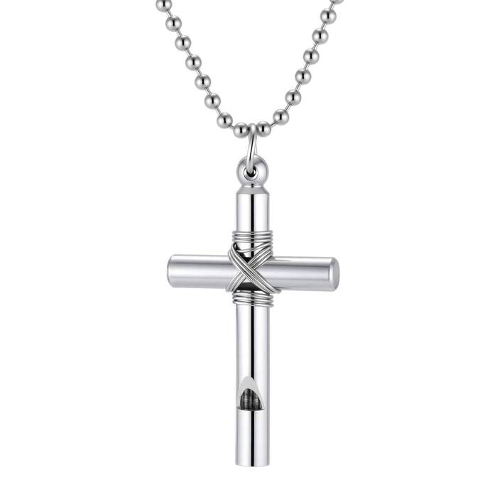 Wholesale Stainless Steel Whistle Cross Necklaces