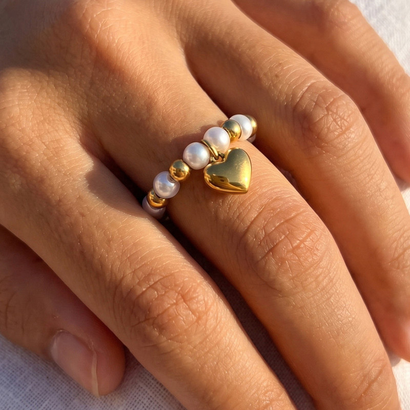 Wholesale Premium Pearl Puff Heart Elastic Rings