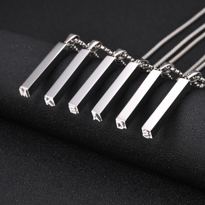Wholesale Stainless Steel 3D Bar Letter Necklaces