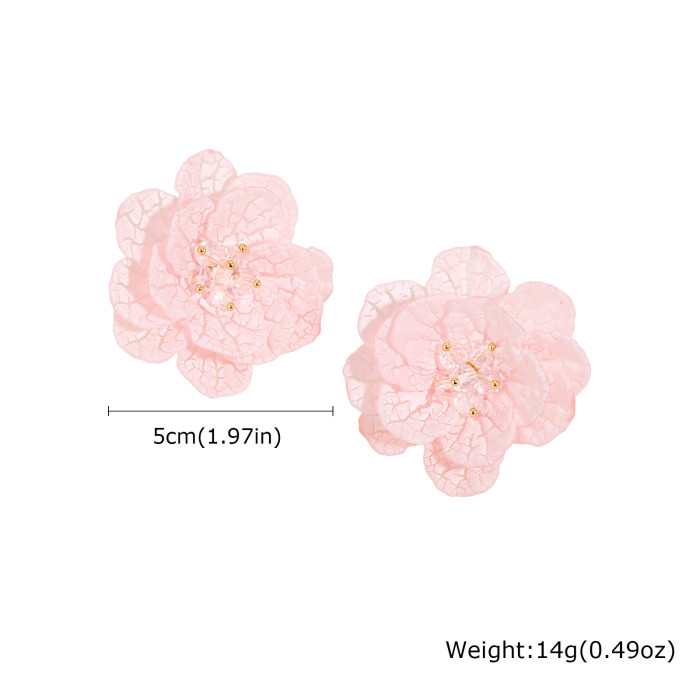 Wholesale Premium 3D Organza Flower Stud Earrings