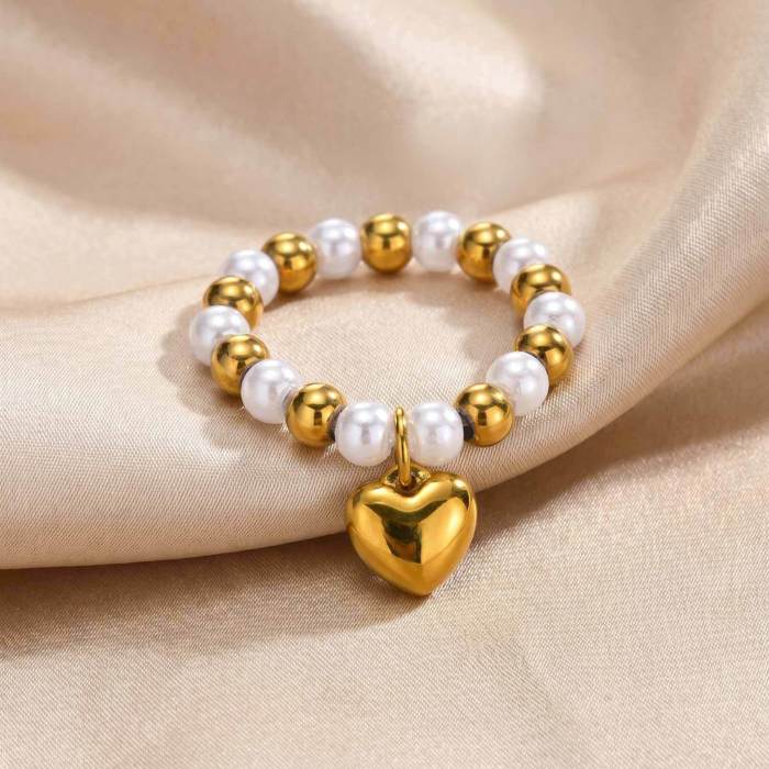 Wholesale Premium Pearl Puff Heart Elastic Rings