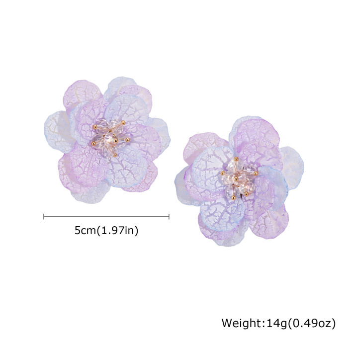 Wholesale Premium 3D Organza Flower Stud Earrings