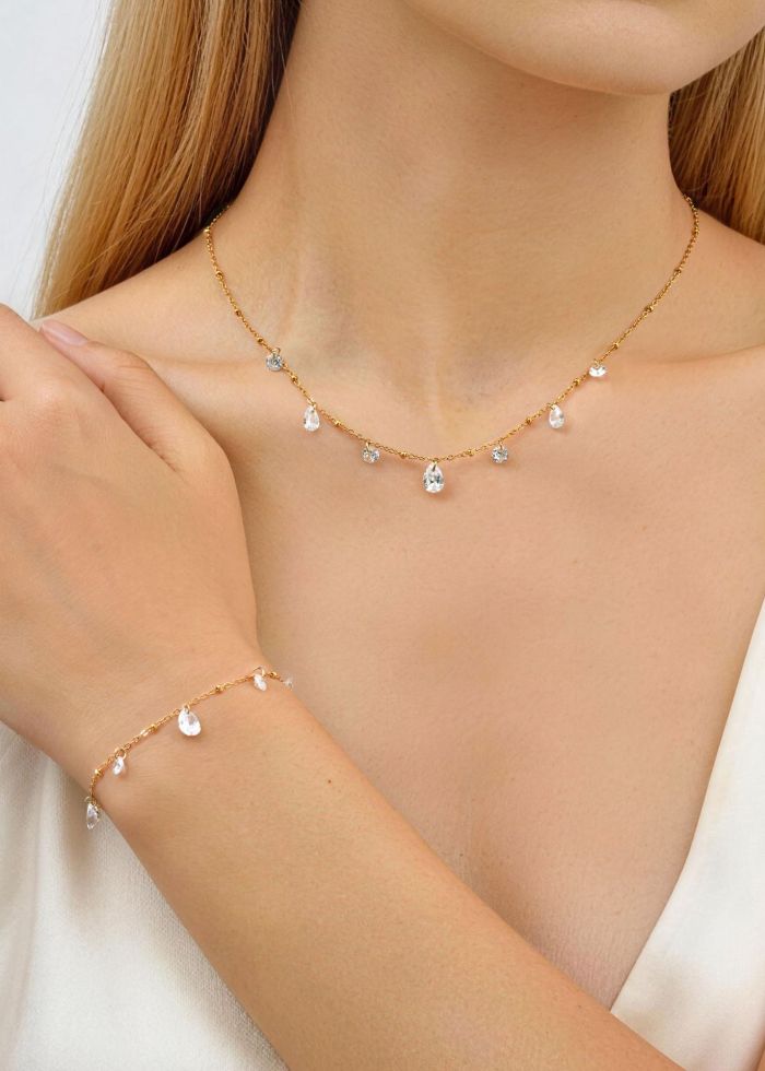 Wholesale Stainless Steel Pear-Cut CZ Bracelets