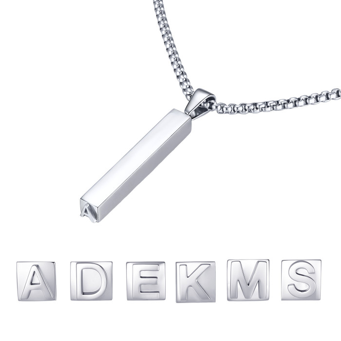 Wholesale Stainless Steel 3D Bar Letter Necklaces