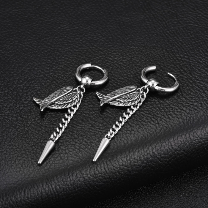 Wholesale Stainless Steel Angel Wings Drop Earrings