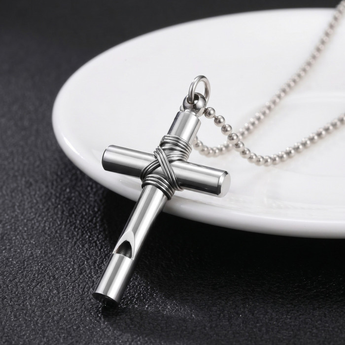 Wholesale Stainless Steel Whistle Cross Necklaces