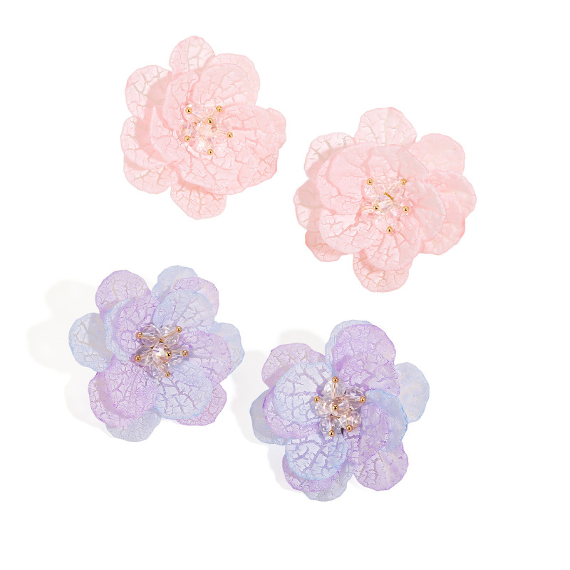 Wholesale Premium 3D Organza Flower Stud Earrings