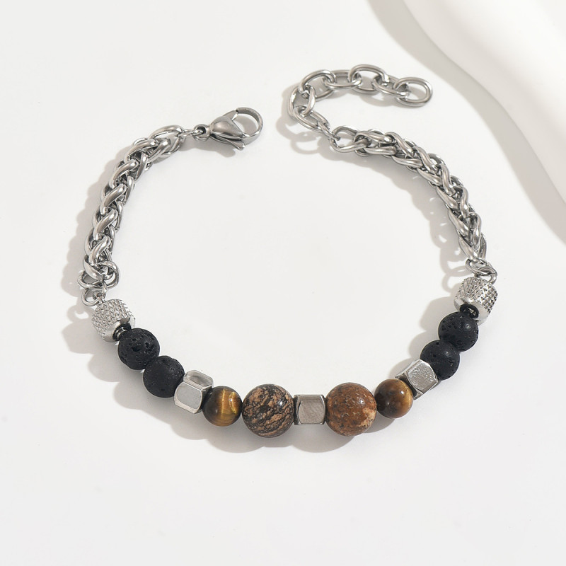 Wholesale Steel Tiger Eye & Lava Rock Bracelet