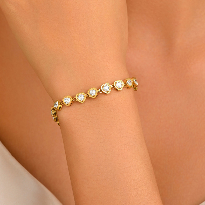 Wholesale Stainless Steel Heart-Link Tennis Bracelets