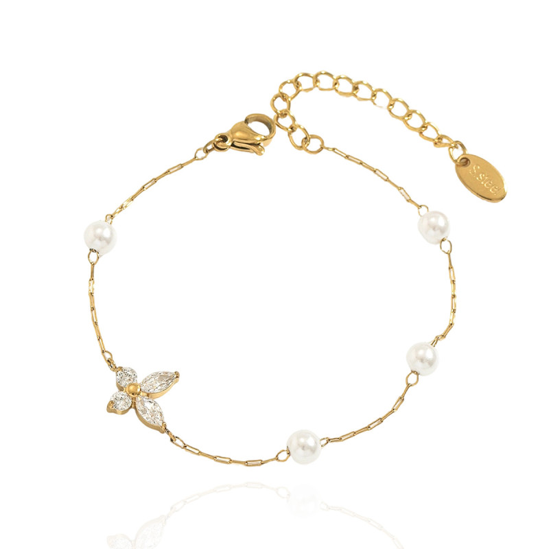 Wholesale Stainless Steel Pearl Flower Bracelet