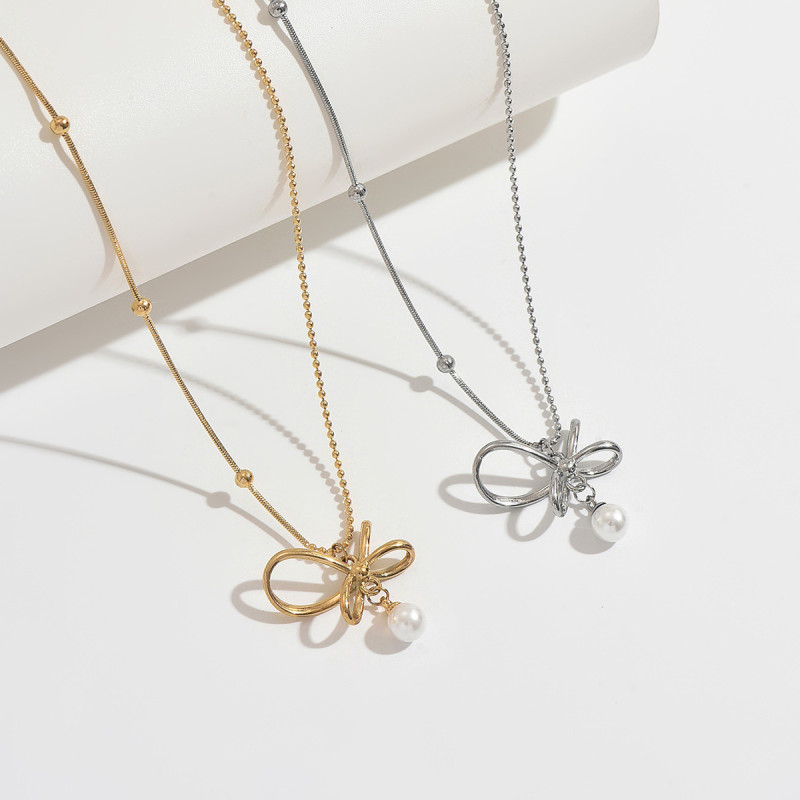 Wholesale Stainless Steel Bow Knot Necklaces