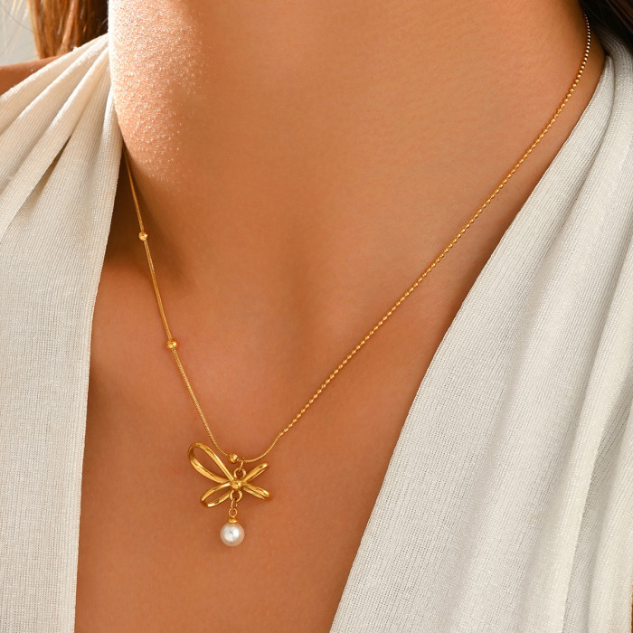Wholesale Stainless Steel Bow Knot Necklaces