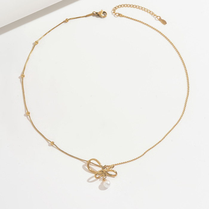 Wholesale Stainless Steel Bow Knot Necklaces