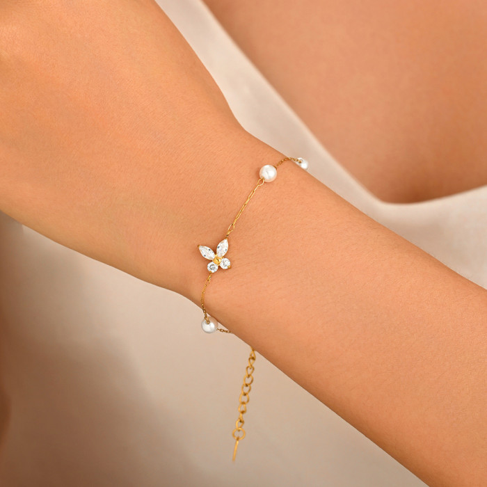Wholesale Stainless Steel Pearl Flower Bracelet