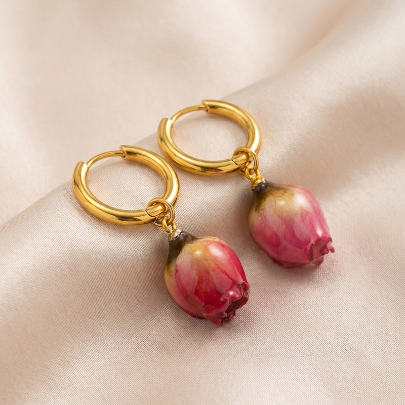 Wholesale Stainless Steel Rose Bud Earrings