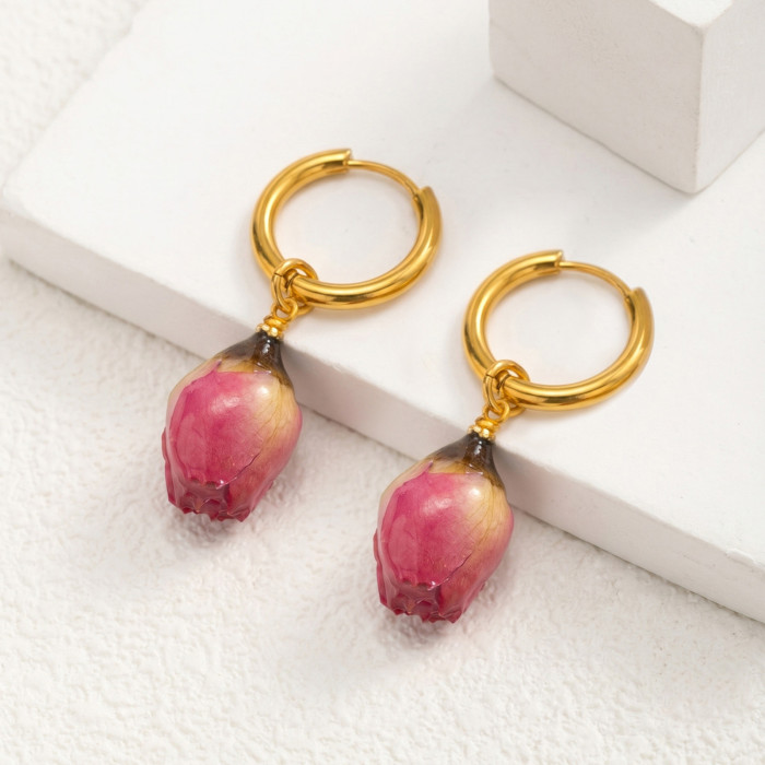 Wholesale Stainless Steel Rose Bud Earrings