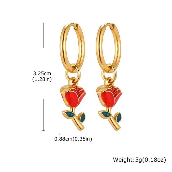 Wholesale Stainless Steel Red Rose Earrings
