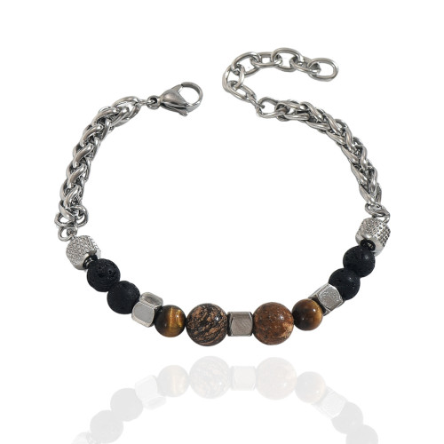 Wholesale Steel Tiger Eye & Lava Rock Bracelet