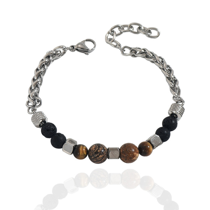 Wholesale Steel Tiger Eye & Lava Rock Bracelet