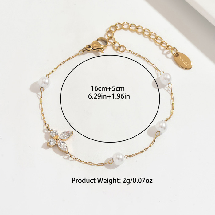 Wholesale Stainless Steel Pearl Flower Bracelet