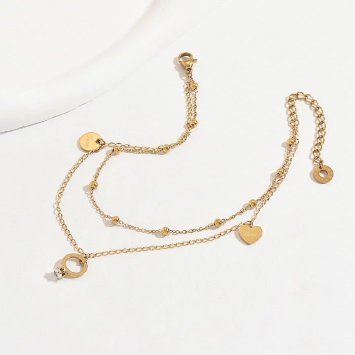 Wholesale Stainless Steel Layered Love Foot Chain