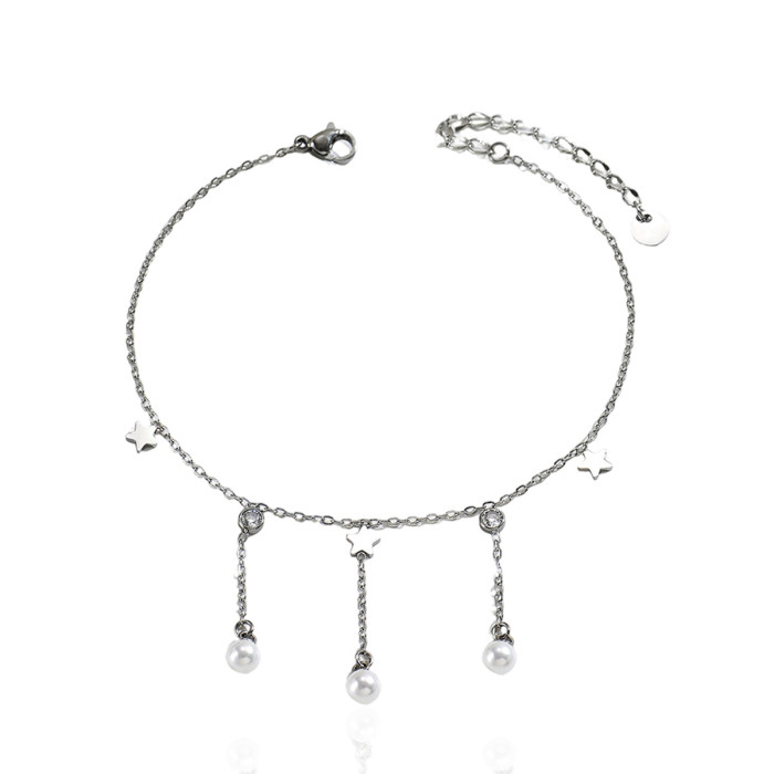 Wholesale Premium Stainless Steel Star & Pearl Anklet