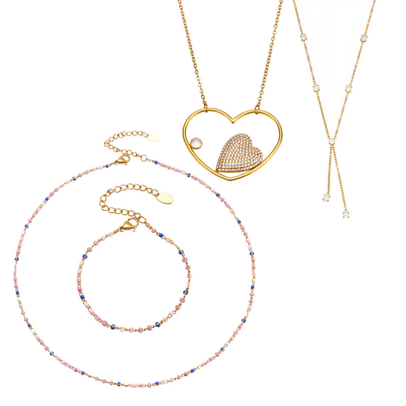 Wholesale Stainless Steel Multi-Layer Heart Necklace