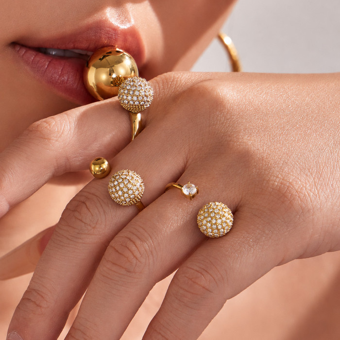 Wholesale Stainless Steel Micro-Pave 5A CZ Ball Rings