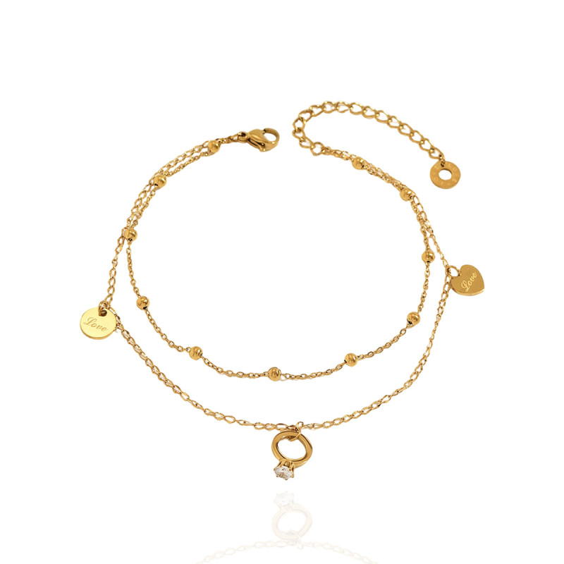 Wholesale Stainless Steel Layered Love Foot Chain
