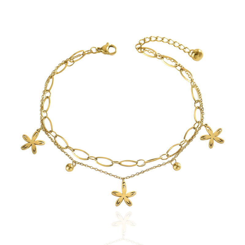 Wholesale Stainless Steel Sleek Layered Station Anklet