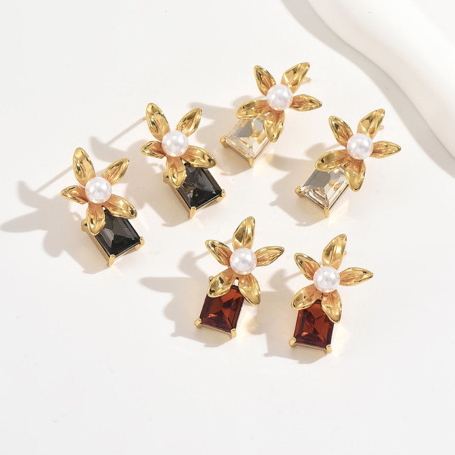 Wholesale Stainless Steel Floral Crystal Earring
