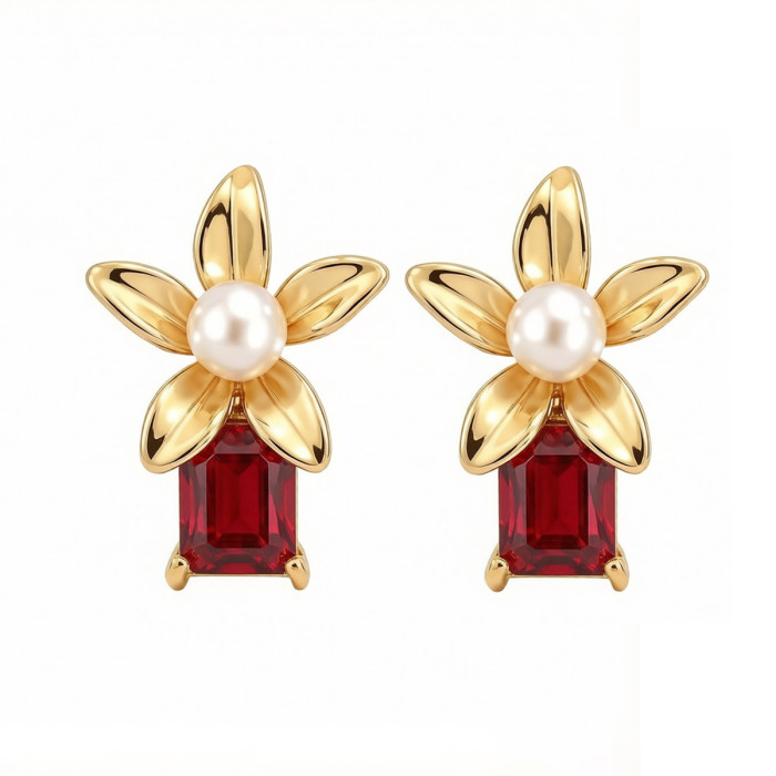 Wholesale Stainless Steel Floral Crystal Earring