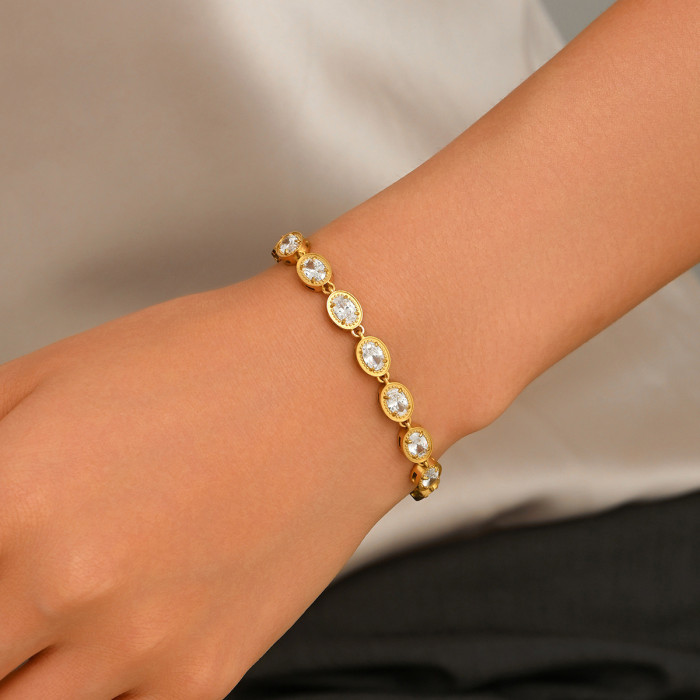 Wholesale Stainless Steel Oval Cut CZ Tennis Bracelets