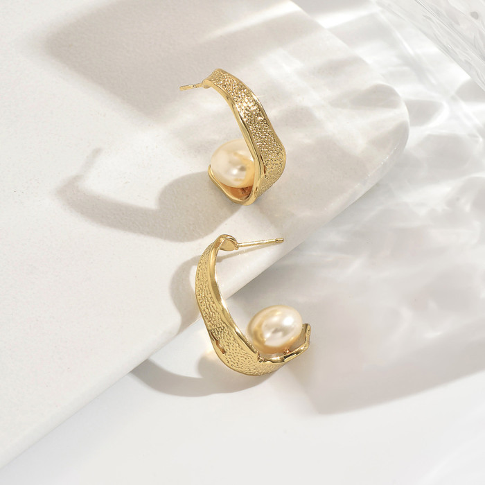 Wholesale Stainless Steel Textured Pearl Earring