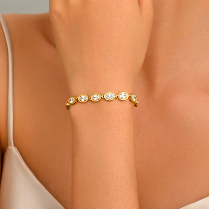 Wholesale Stainless Steel Oval Cut CZ Tennis Bracelets